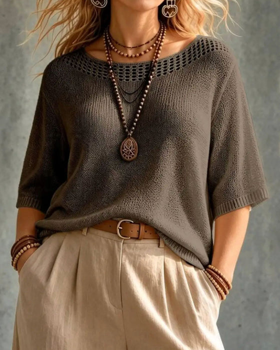Round Neck Hollow Out Pullover