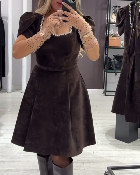 Puff Sleeve Wide Neck Dress