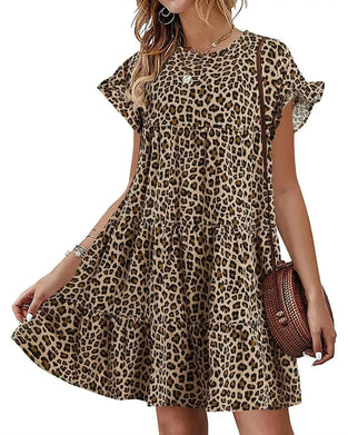 Ruffle Sleeve Leopard Tiered Dress