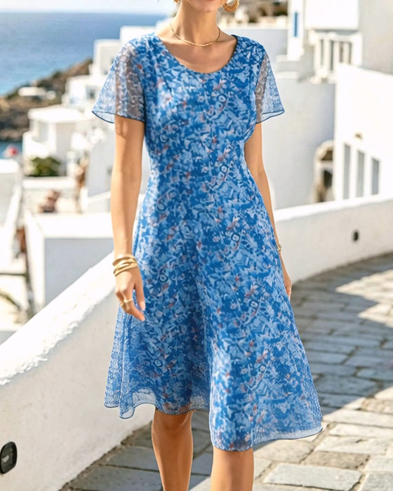 Floral Short Sleeve A-Line Dress