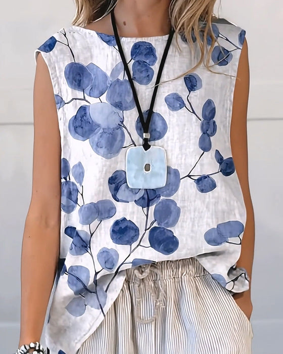 Ink Wash Floral Sleeveless Tank Top