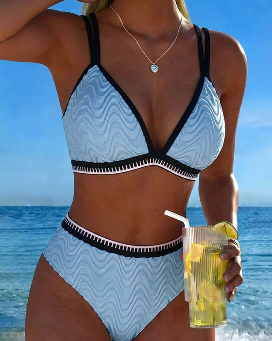 Color Block Double Strap Textured Bikini