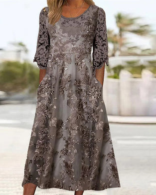 Round Neck Three-Quarter Sleeve Dress