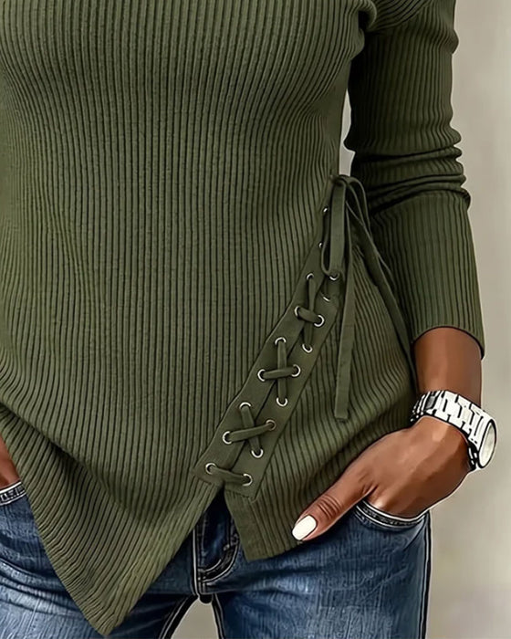 Off-Shoulder Tie Fashion Long Sleeve Top