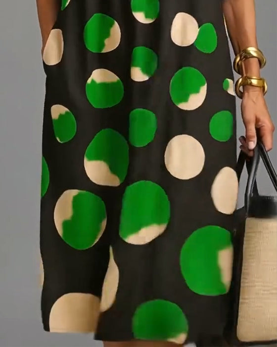 Buttoned Polka Dot Pocket Dress