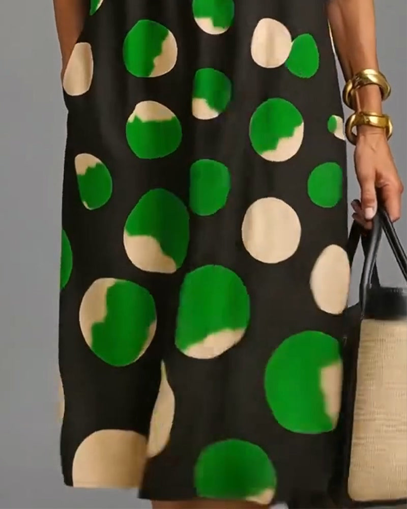 Buttoned Polka Dot Pocket Dress