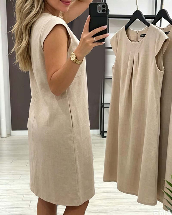 Flutter Sleeve Crewneck Sheath Dress