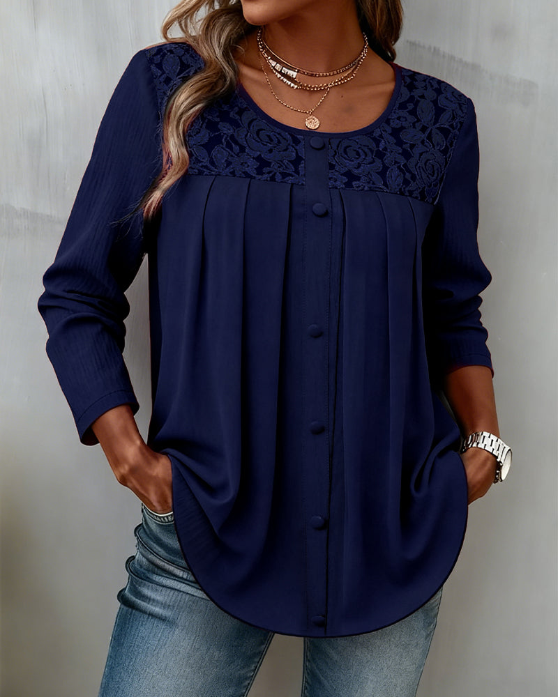 Long-Sleeved Loose-Fitting Pleated Top