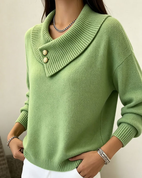 Diagonal Lapel Button Solid Pullover
