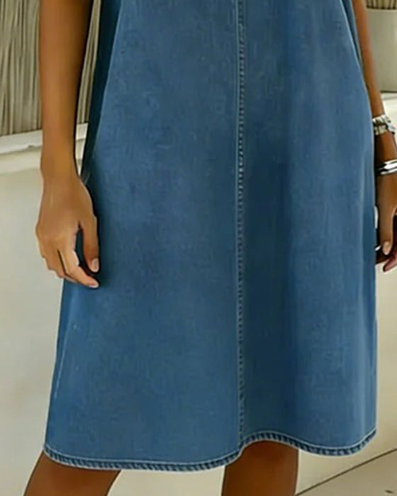 Casual V-Neck Short Sleeve Denim Dress