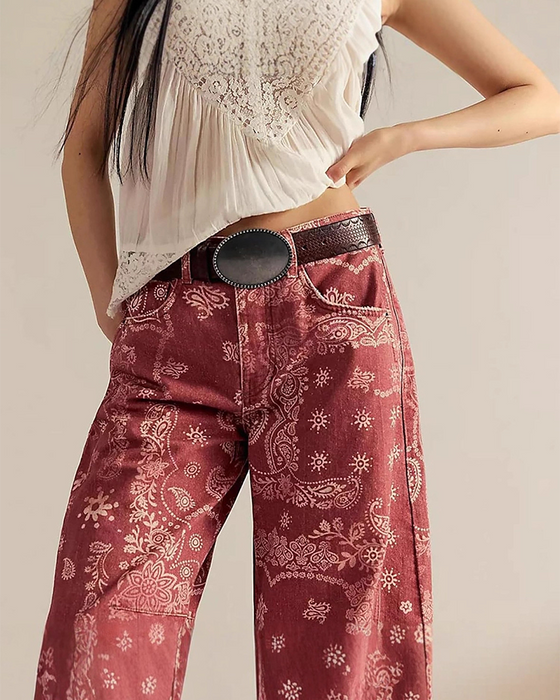 Loose Fit Print Mid Rise Jeans