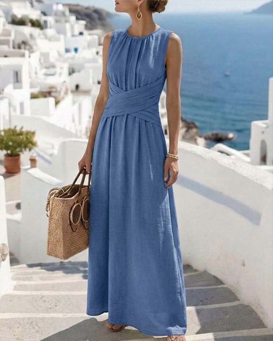 Crossover Waist Sleeveless Dress