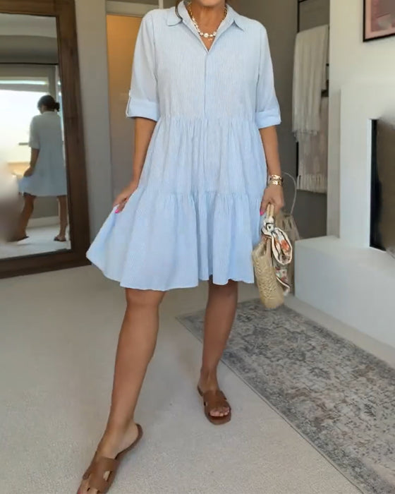 Shirt Collar Striped Patchwork Dress