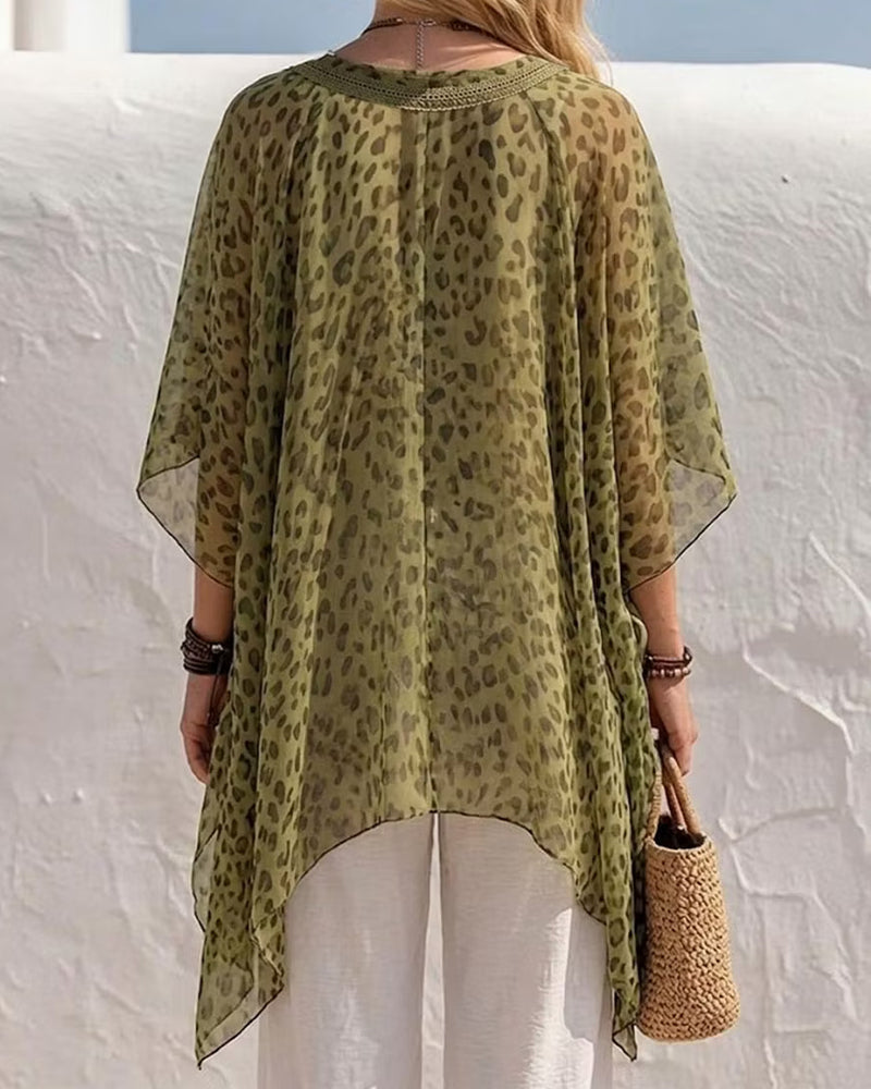 V-Neck Irregular Leopard Blouse
