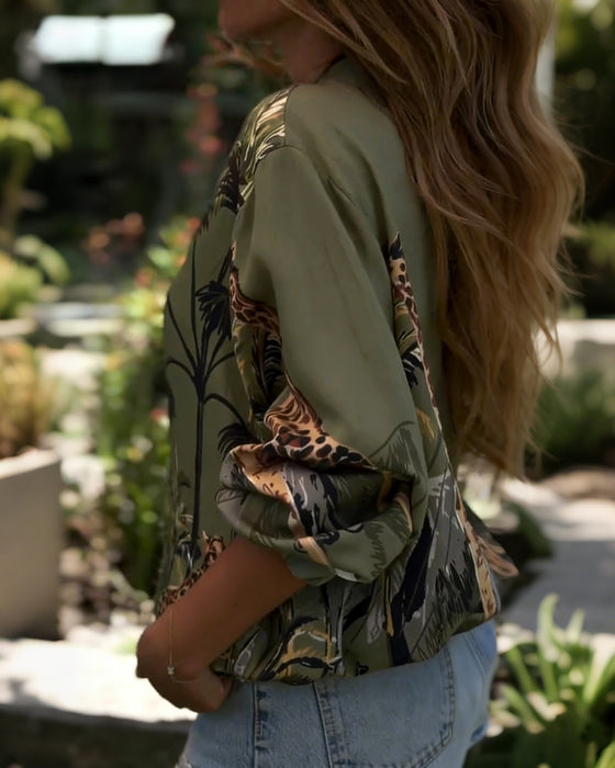 Long-Sleeve Printed Zip-Up Coat