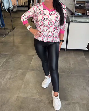 V-Neck Long-Sleeved Printed Top