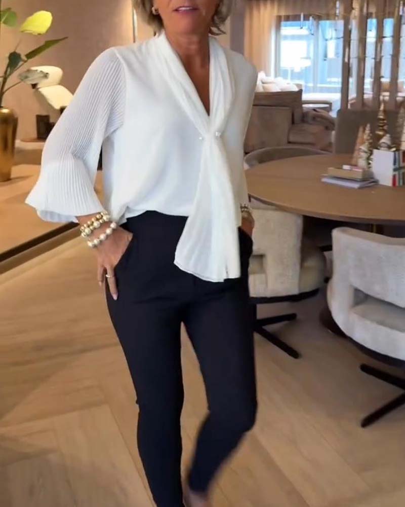 Bell Sleeve Ribbon Elegant Blouse