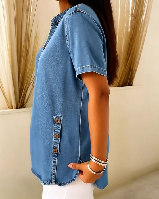 Casual Button Short Sleeve Top