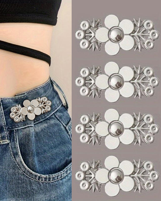 4-Piece Floral Patterned Denim Belt Tightener