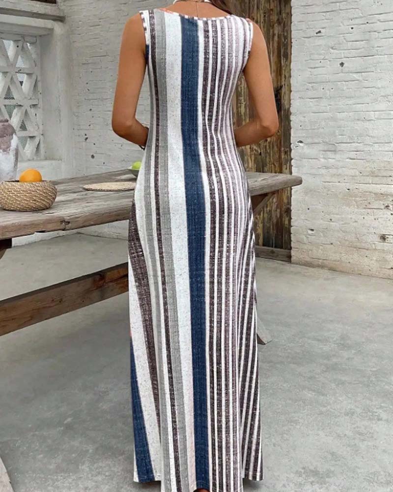 Sleeveless Colorful Stripe Dress