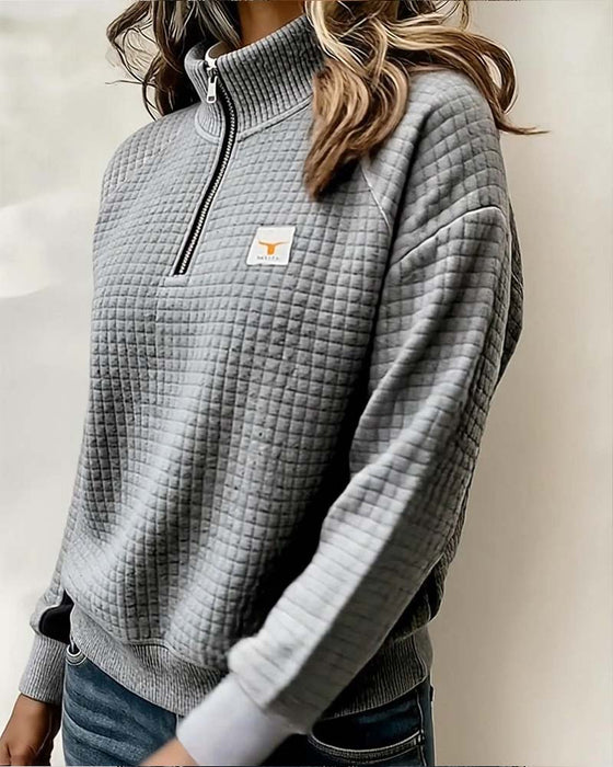 Stand Collar Waffle Color Block Sweatshirt