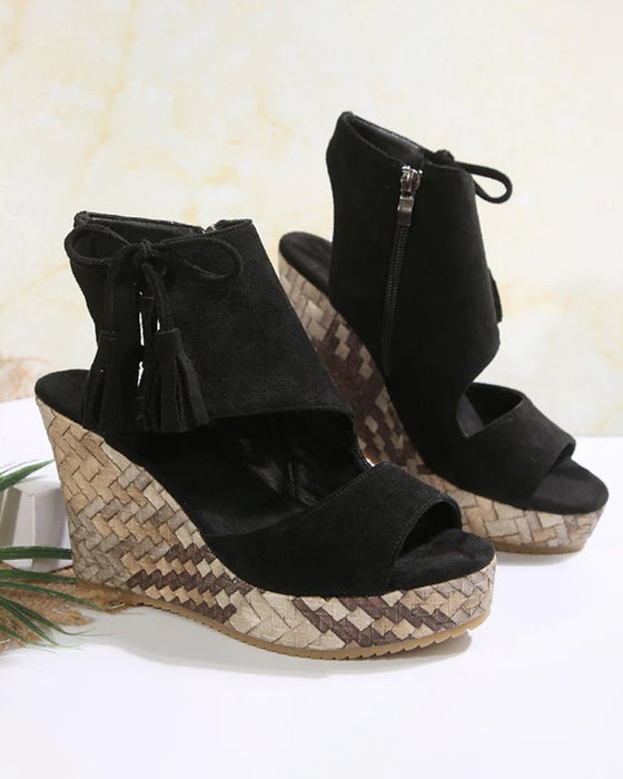 👡Women's Open Toe Platform Wedge Tassel Sandals