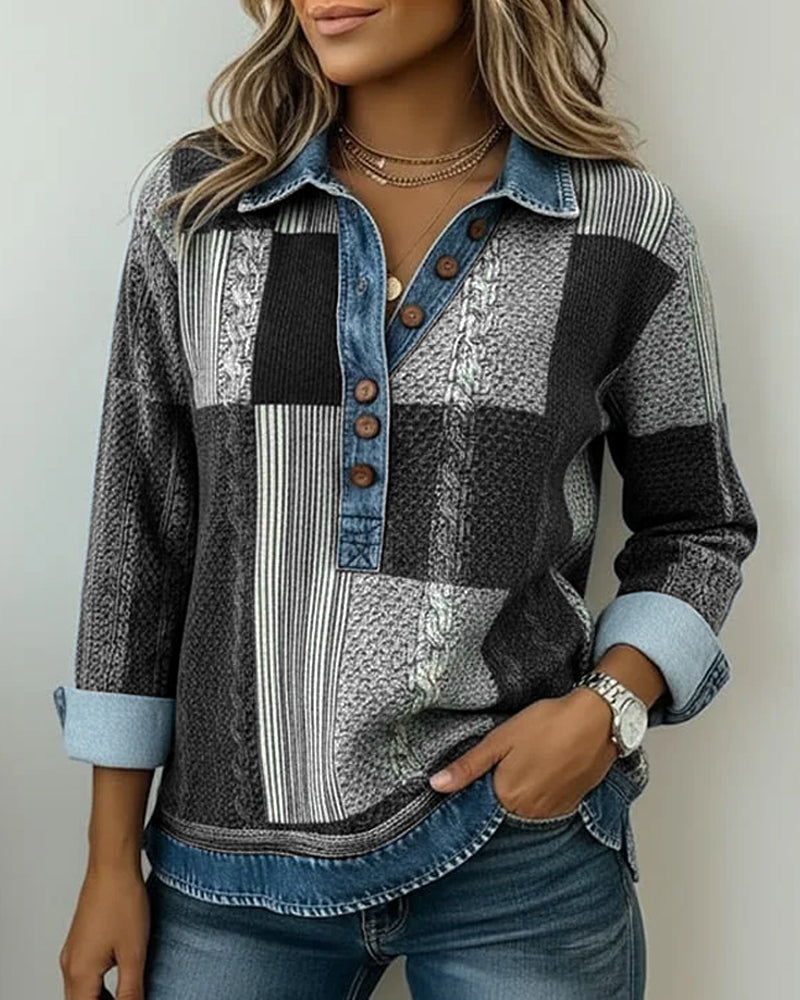 Long-Sleeved Color-Blocked Printed Sweatshirt