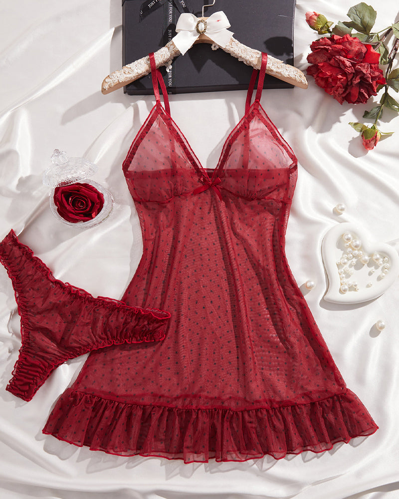 Polka Dot Mesh Sleep Dress Set