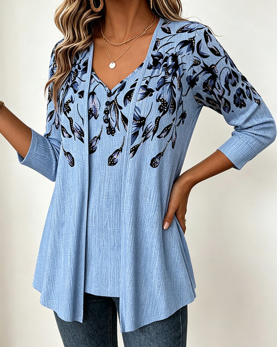 Floral Print Mock Two-Piece Top