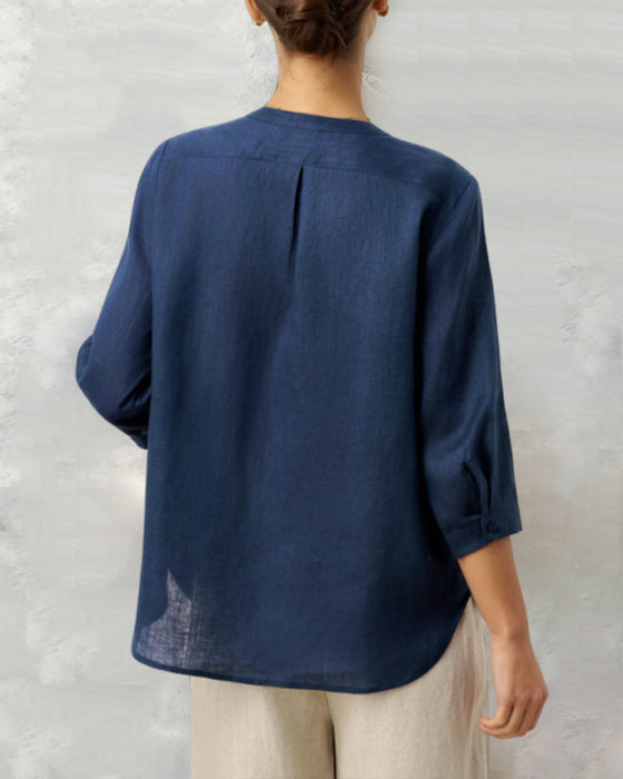 Three-Quarter Sleeve Cotton Button-Down Shirt