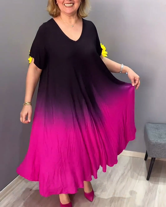 Casual pleated ombre dress