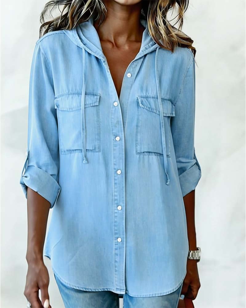 Women's Hooded Faux Denim Shirt