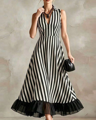 V-Neck Striped Sleeveless Dress