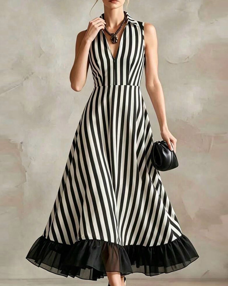 V-Neck Striped Sleeveless Dress