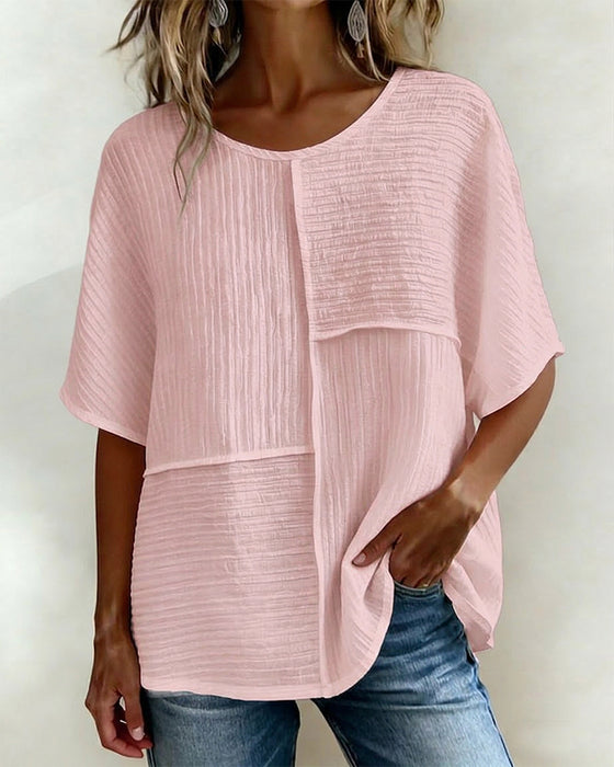 Vertical Textured Patchwork Loose Top