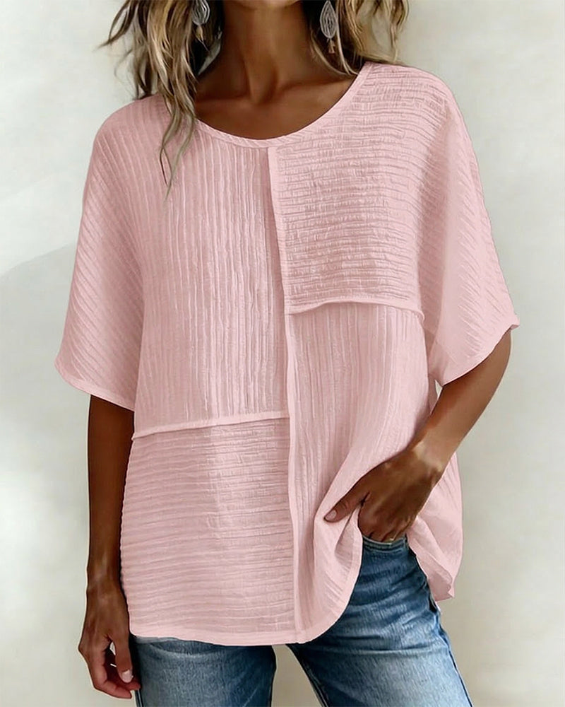 Vertical Textured Patchwork Loose Top