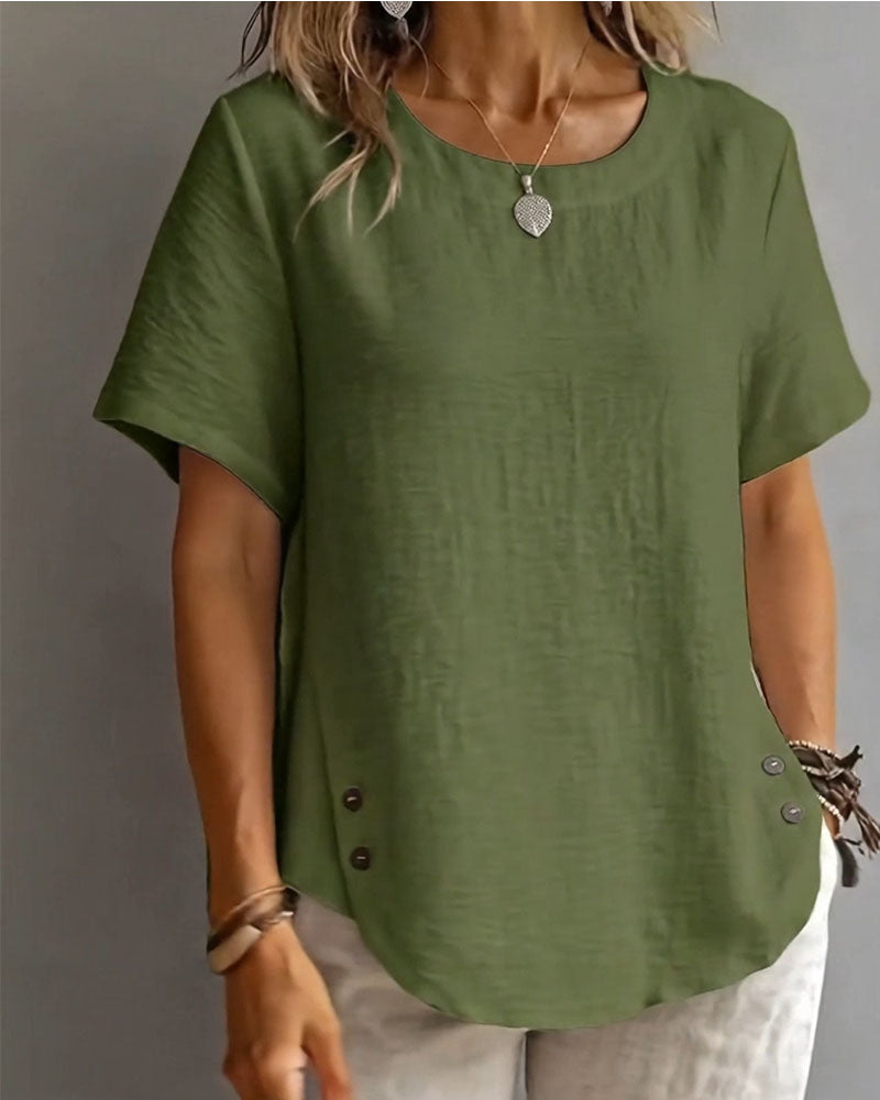 Crew Neck Solid Color Simple T-Shirt 100%Cotton