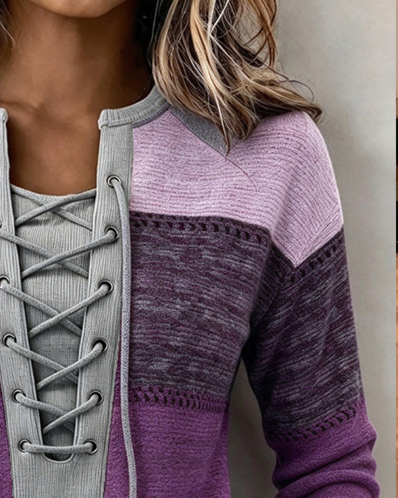 Tie Striped Color Block Fitted Sweatshirt