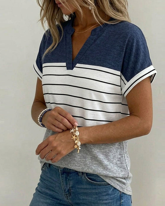 V-Neck Contrast Stripe T-Shirt