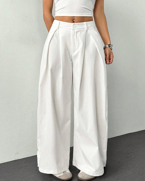 High-Waist Pleated Wide-Leg Casual Pants