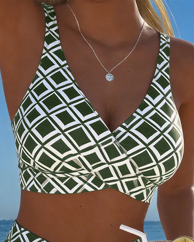 Diamond-Patterned Bra-Style Two-Piece Swimsuit