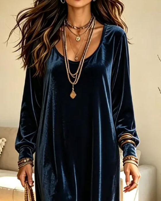 U-Shape Neckline Puff Sleeve Flared Skirt Midi Dress