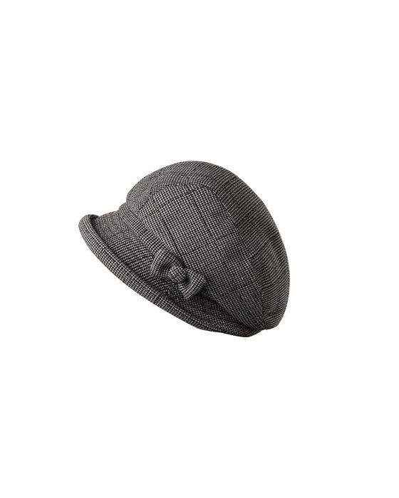 Women's Elegant Plaid Pattern Bow Decor Beret