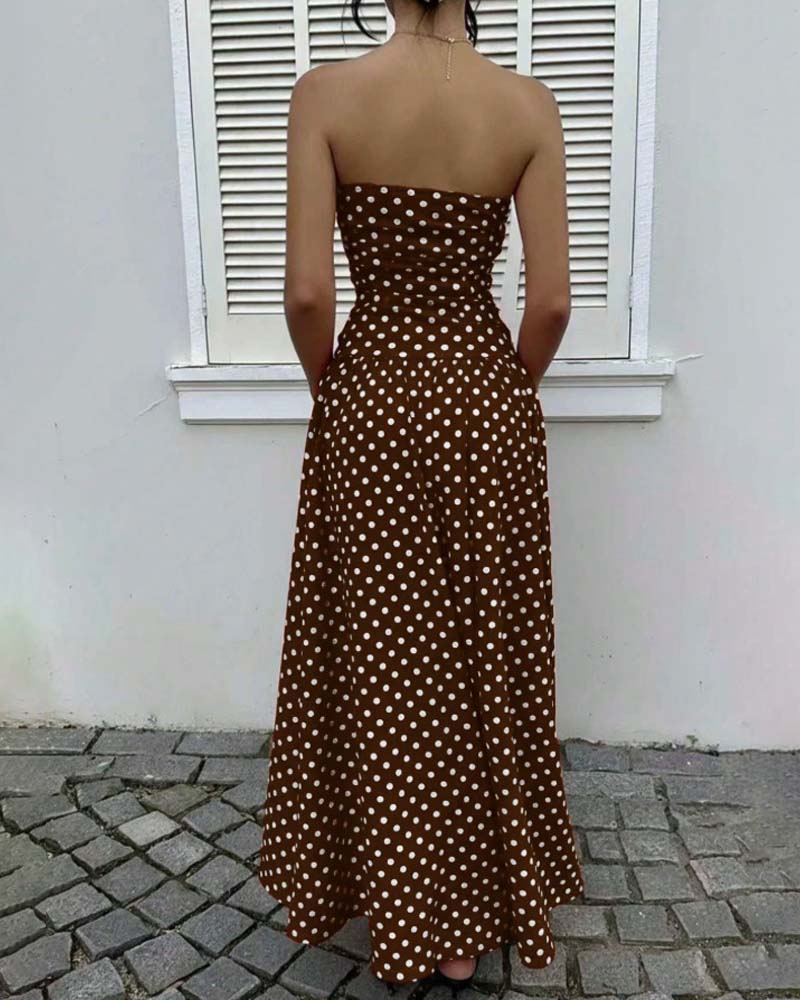 Polka Dot Bandeau A Line Long Dress
