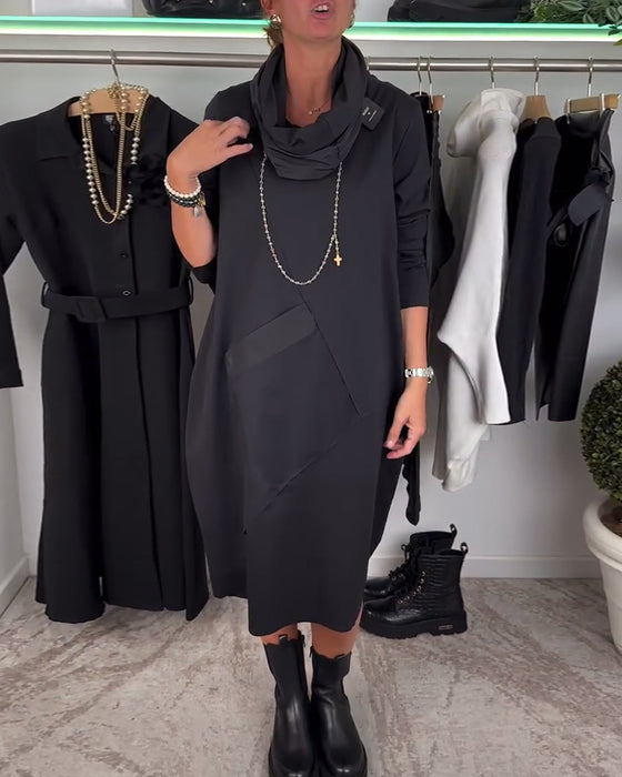 Round neck solid color casual dress