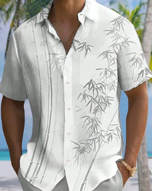 Men's Ink Wash Bamboo Print Short Sleeve Shirt