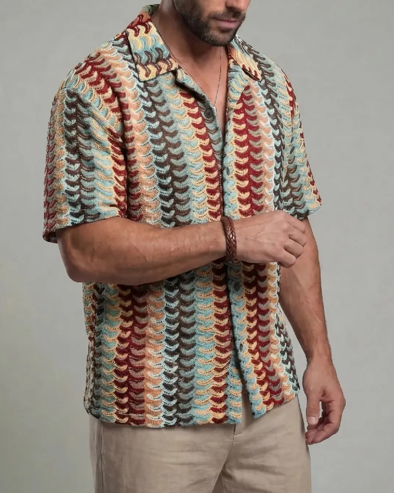 Colorful Hollow-Out Breathable Short-Sleeve Shirt