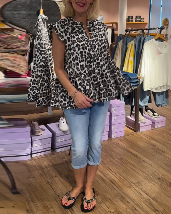 Leopard print patchwork casual top