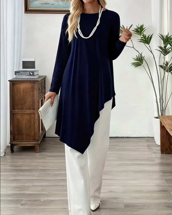 Asymmetric Mid-Length Solid Color Top