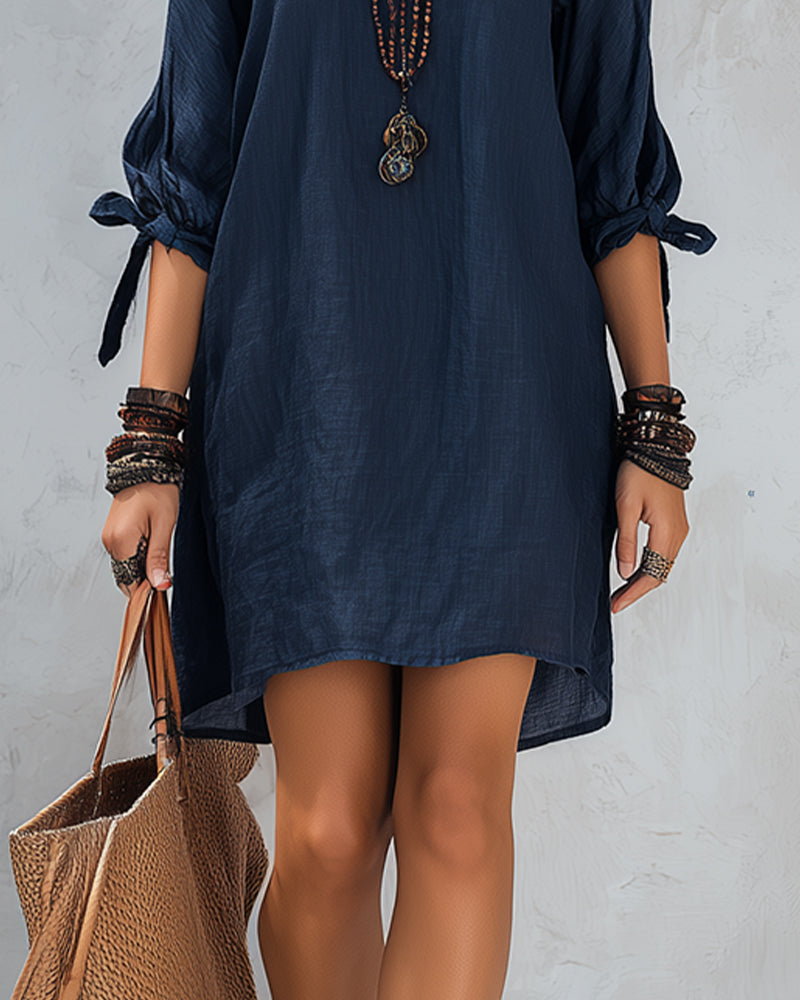 V-Neck Tie Loose Casual Dress